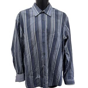 Bugatchi Uomo Long Sleeve Button Up Flip Cuff Striped Shirt Men’s‎ Size XL